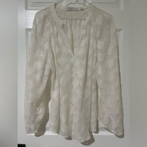 Bishop + Young Sheer V- Neck Long Sleeve white long flowy sleeve metallic gold